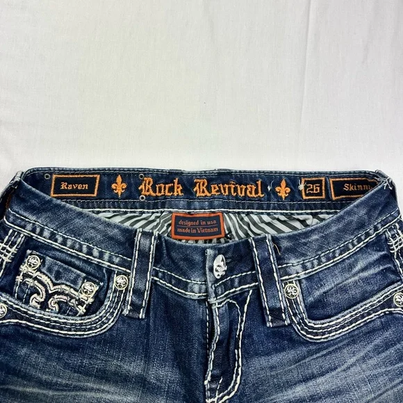 Rock Revival Women's Blue Raven skinny Jeans size 26 - Picture 3 of 7